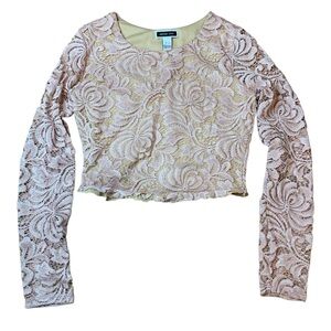 Another Story Pink Lace Long Sleeve Crop Top - Size Small